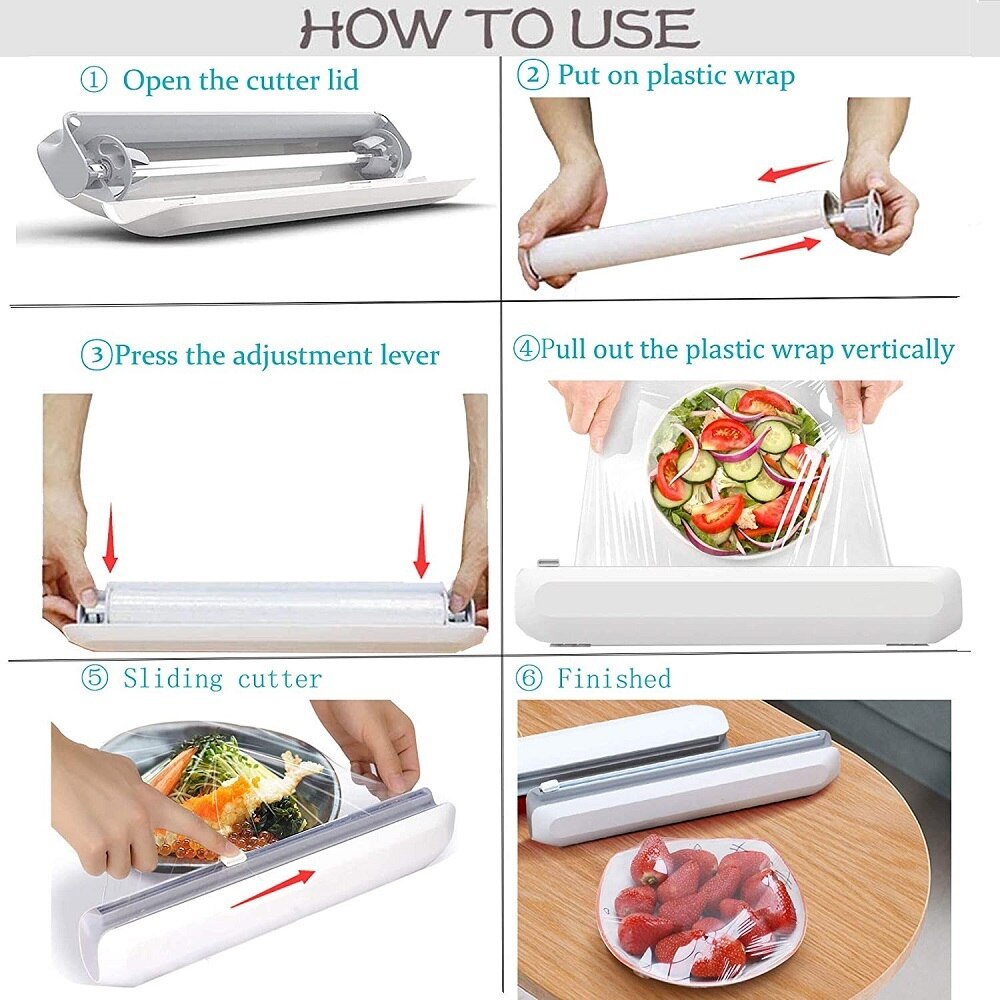 Food Wrap Dispenser Film Cutter Kitchen Foil Cling Film Wrap Dispenser Plastic Sharp Cutter Storage Holder Kitchen Accessories