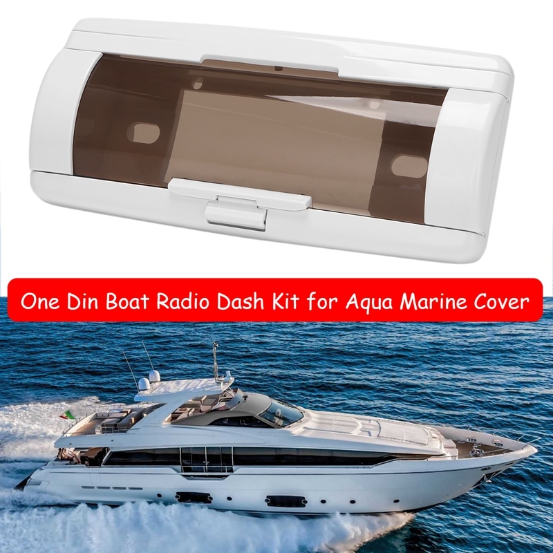1 Din Boat Radio Dash Kit For Aqua Marine Cover Up Automatic Door Vessels CD Waterproof Pocket Fascia Frame: white