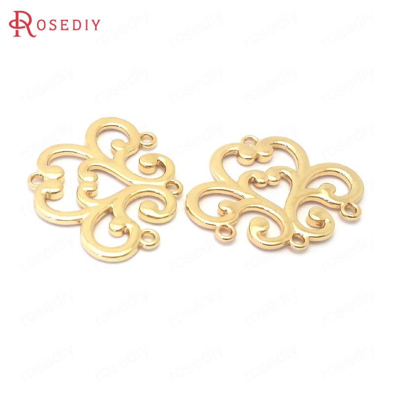 (38861)10Stck 27x22MM 24K Champagner Gold Farbe Durcheinander Blume Verbinden Reize Anhänger Schmuck Machen Liefert Diy zubehör