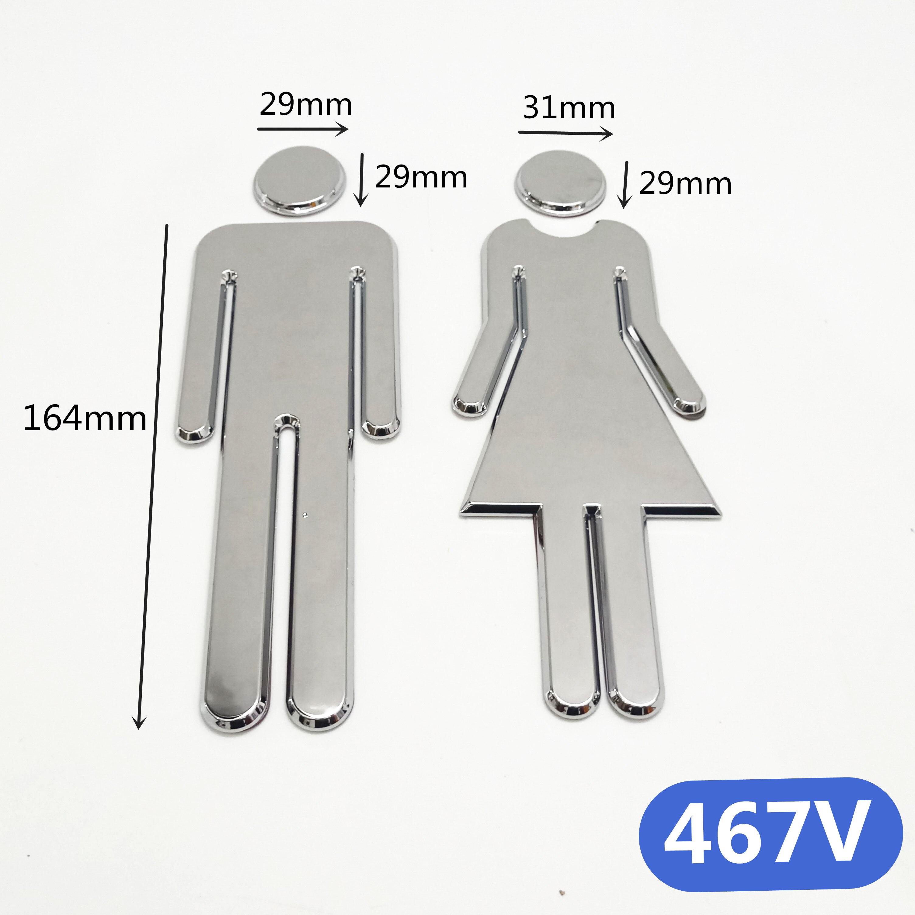3D Diy Mannen Vrouwen Wc Deur Teken Sticker Badkamer Toilet Wc Deur Teken Voor Wc Deur Teken Muursticker Deur entree Teken: Silver Color