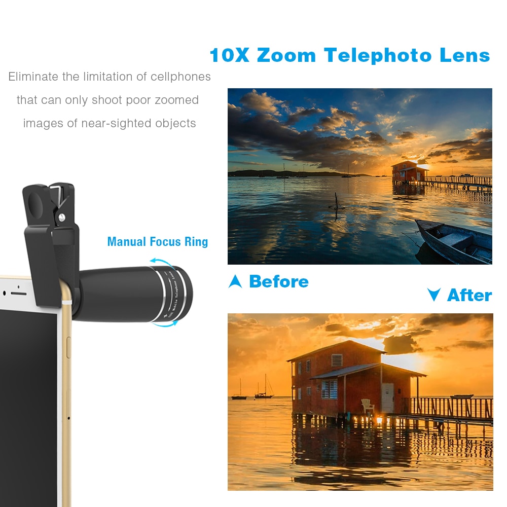 APEXEL telefoon Camera Lens Kit 10 in 1 Fisheye Breed Macro 10x telescoop Star Filter CPL Lenzen voor Huawei Samsung alle telefoons