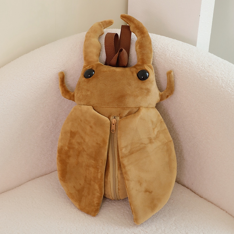 Mochilas de felpa con forma de cigarra y insecto de vaca de las tierras altas, lindas mochilas escolares esponjosas con animales, bolsas suaves Kawaii, de cumpleaños y graduación para niños: Beige