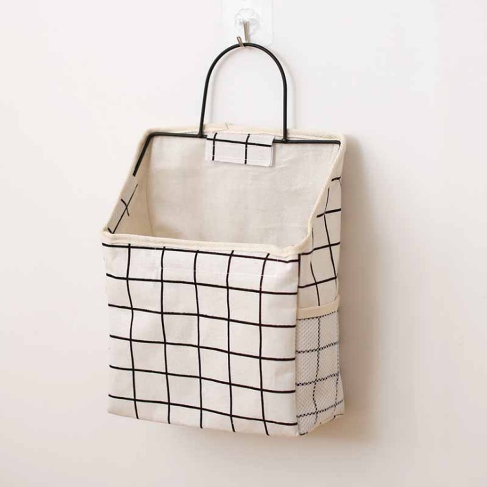 1Pc Lattice Hanging Storage Bag Bedside Storage Organizer Dorm Room Phone Book Magazine Storage Bag Holder With Hook Bed Pocket