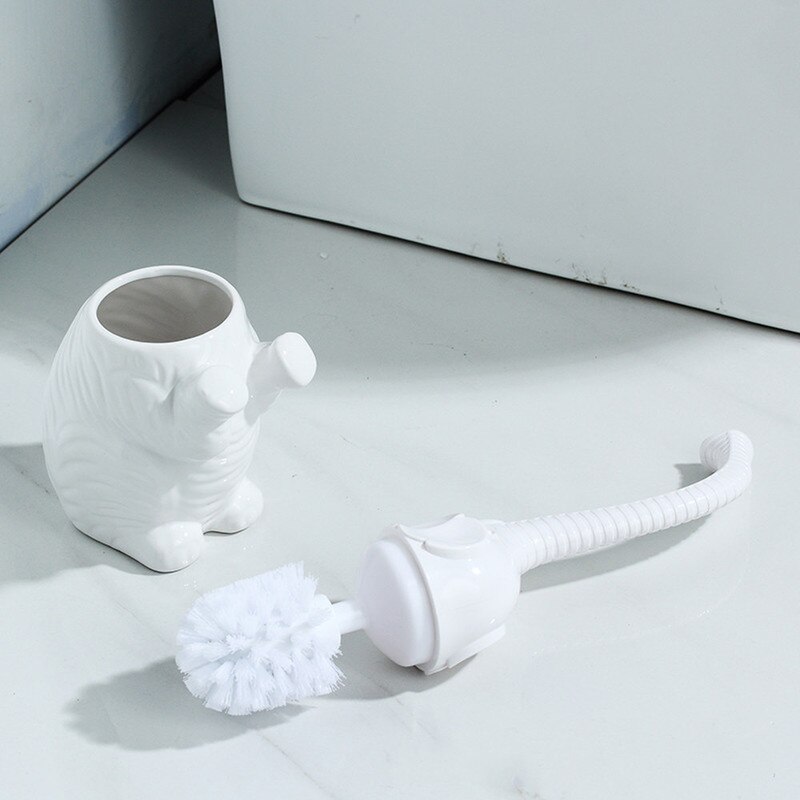 Blødt hår toilet toiletbørste sæt keramisk bund plast håndtag elefant form badeværelsesartikler  lo811436