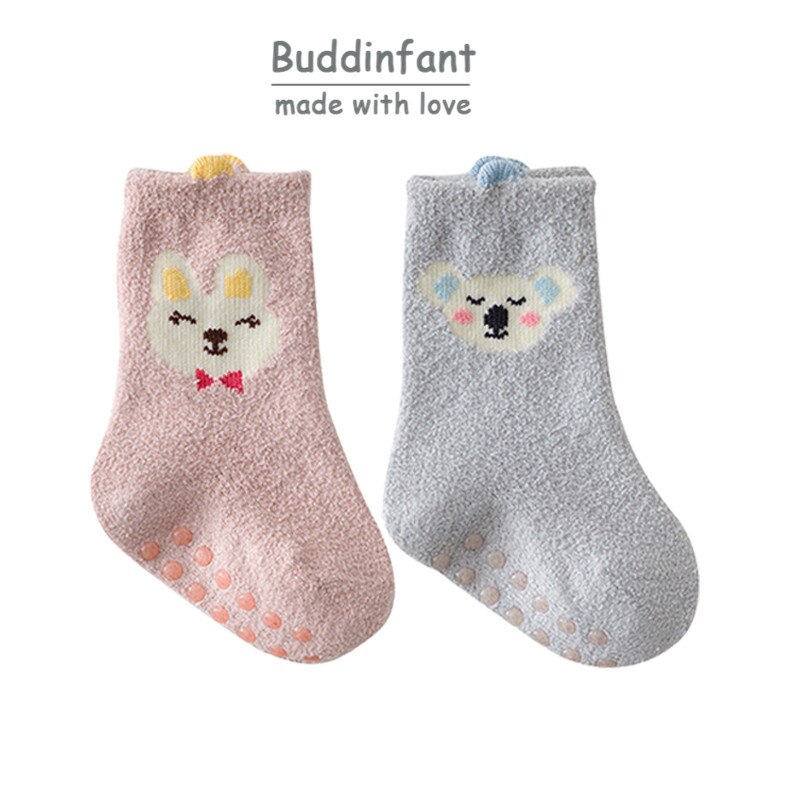 Calcetines de bebé de invierno de goma antideslizante suela calcetines 2/3 par/set dinosaurio conejo zorro Animal patrón de calcetines bebé niño niñas: S05 X 2pair / 0-1T
