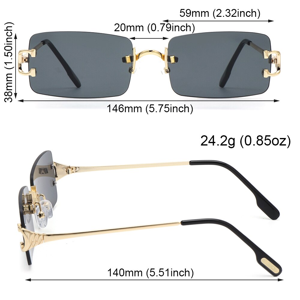 Tinted Lens Glasses Frameless Rectangular Sunglasses Men Women Rimless Outdoor Metal UV 400 Eyewear