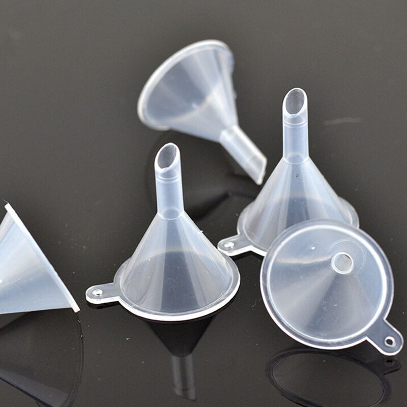 10 st / mycket små plasttrattar för parfym flytande eterisk olja fyller tomt flaskförpackningsverktyg