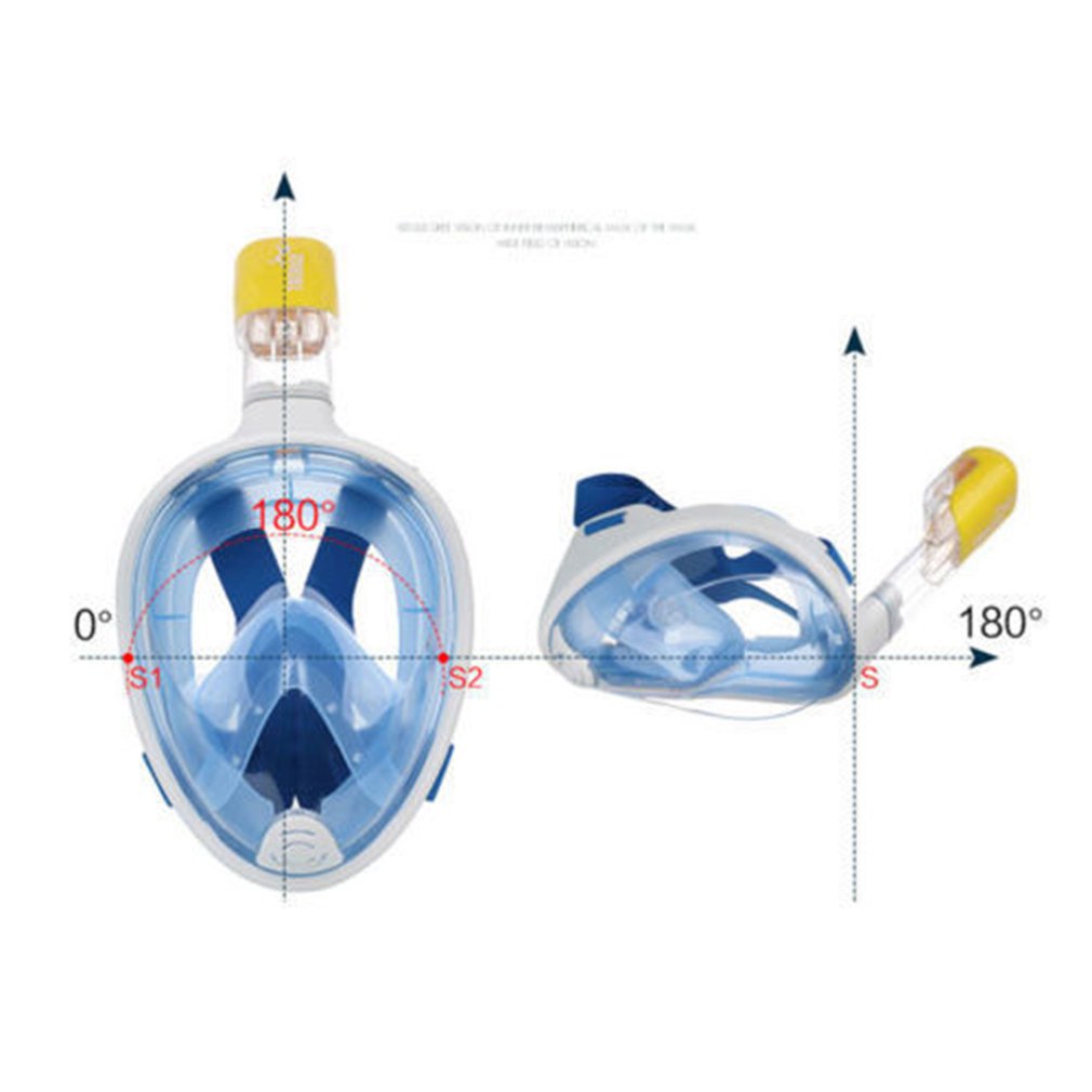 Full ansikts snorkelmaske sjøutsikt antidugg anti-lekkasje lengre snorkelrør universal snorkelmaske for gopro