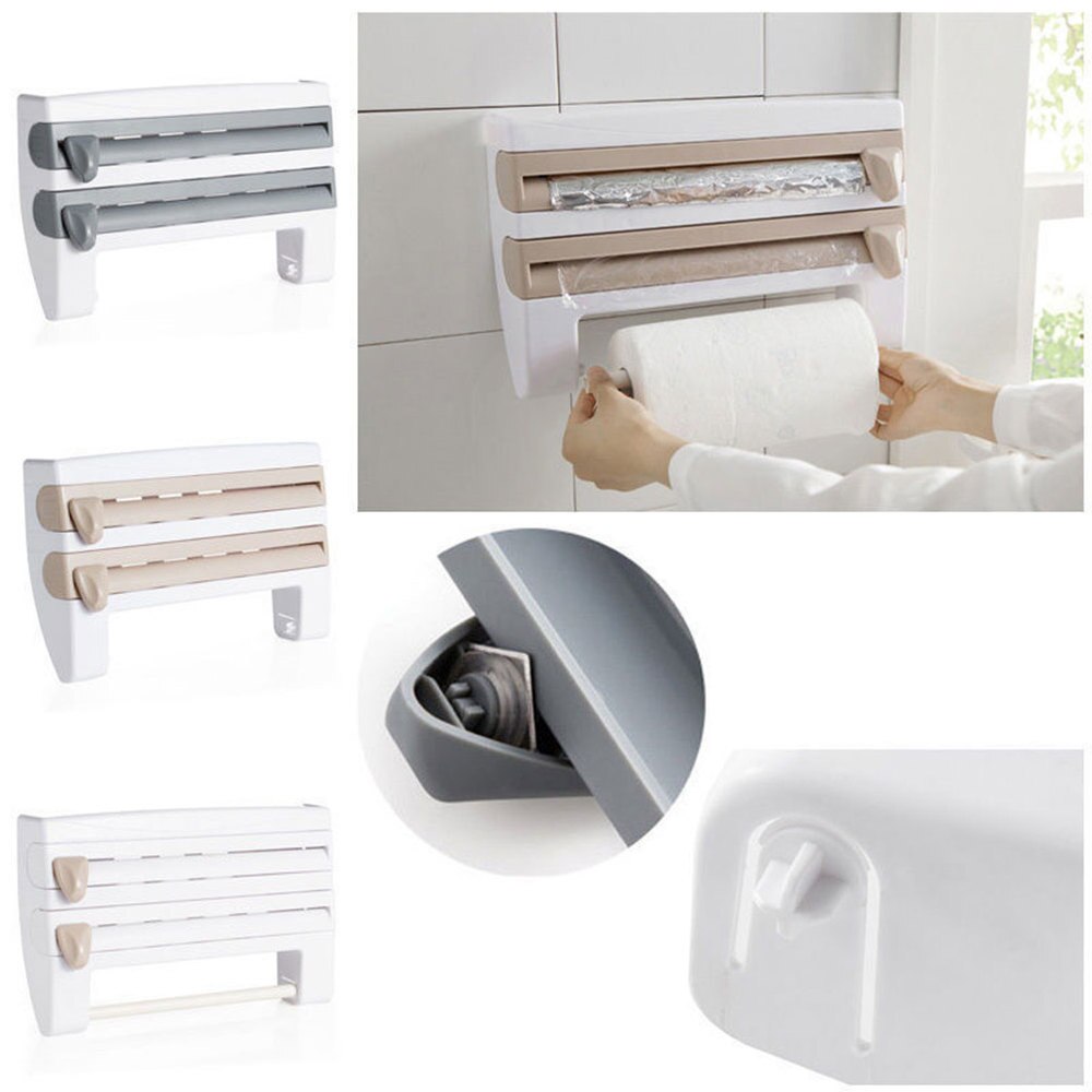 Cocina Casera multifuncional película salsa botella de almacenamiento de botella de estante de papel de dispensador de repisa para papel Film accesorio de cocina (blanco)