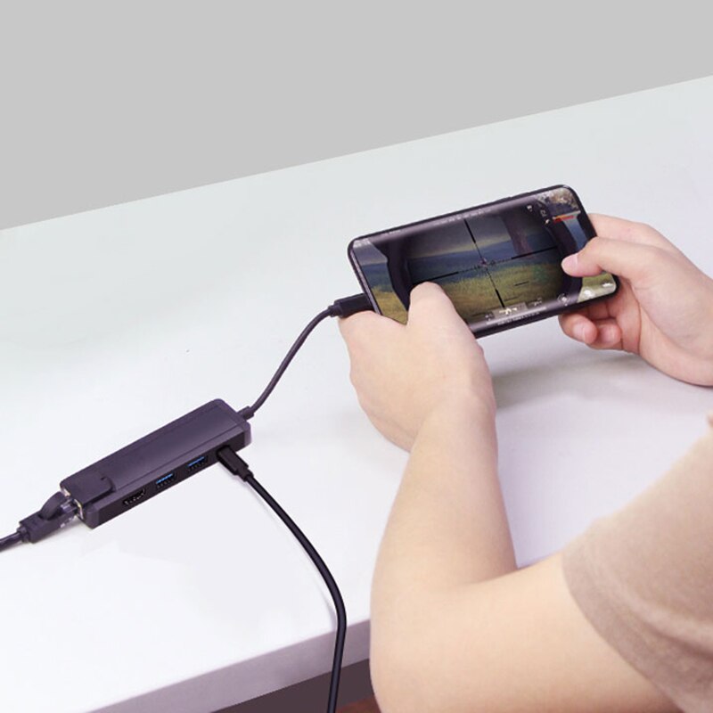 5 in 1 USB Type C Hub to HDMI 4K USB 3.0 TF HDMI RJ45 Adapter Dock for Laptop Mobile Phone