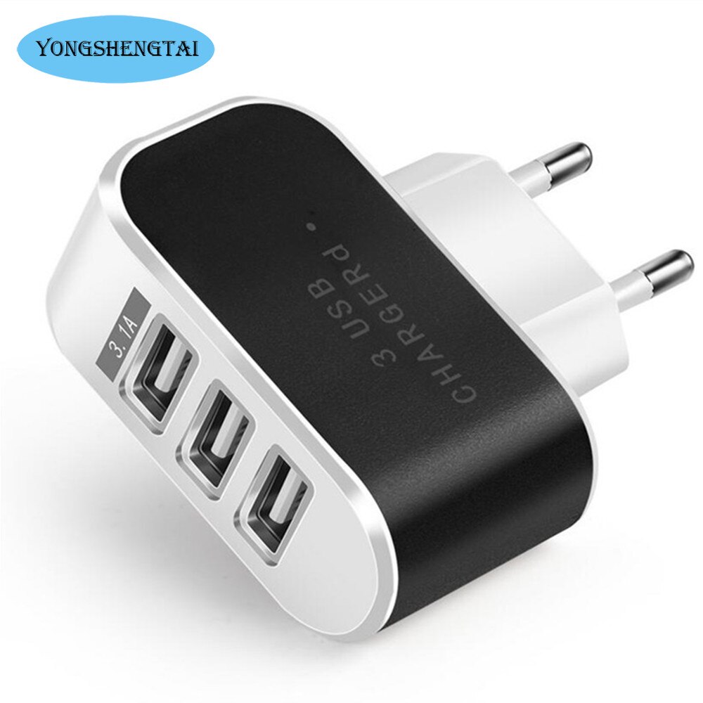 3 anschlüsse, 3.1a dreifach-usb-anschlüsse, netzteil für zuhause und reisen, us-/eu-stecker, handy-ladegerät