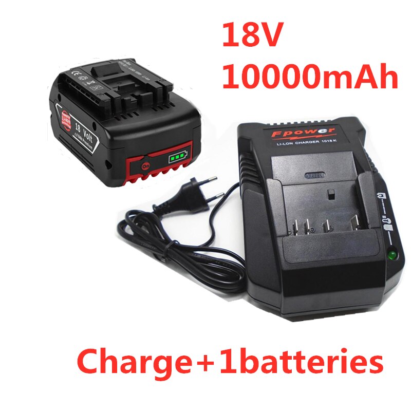 18V 10000mAh Rechargeable For Bosch 18V Battery Backup10.0A Portable Replacement BAT609 Indicator light+3A Battery Charger: Blue