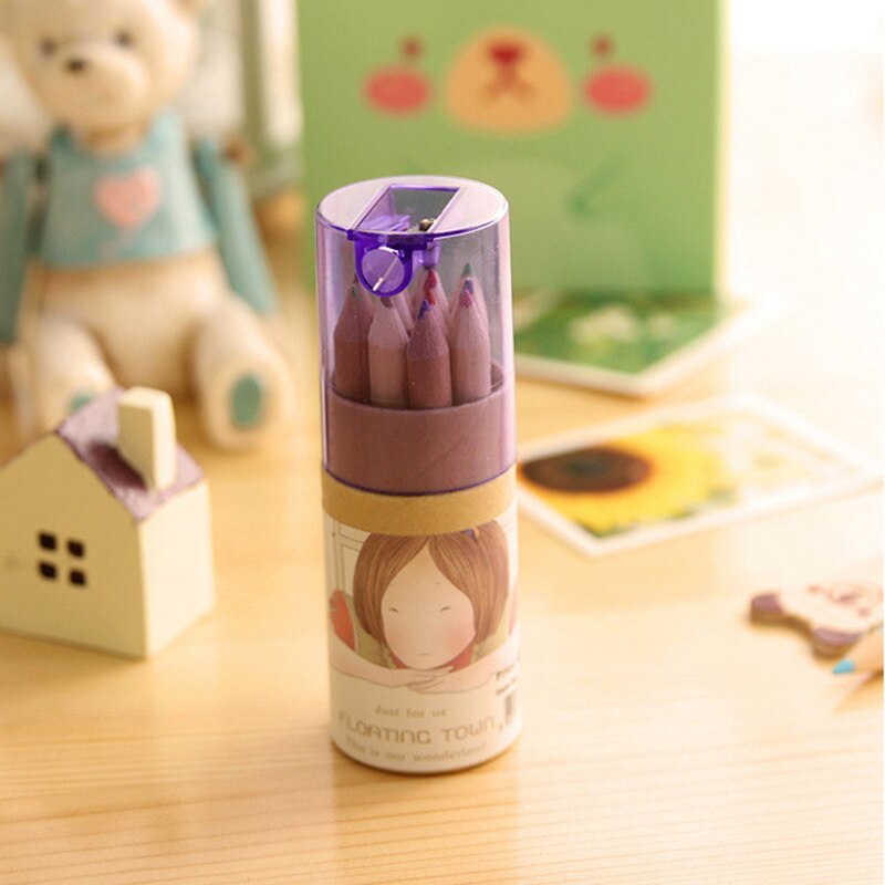 Juego de lápices de colores de madera con sacapuntas, 12 unidades por lote, lápiz de madera Natural para colorear, para dibujar, pintar, crayones: Purple packing