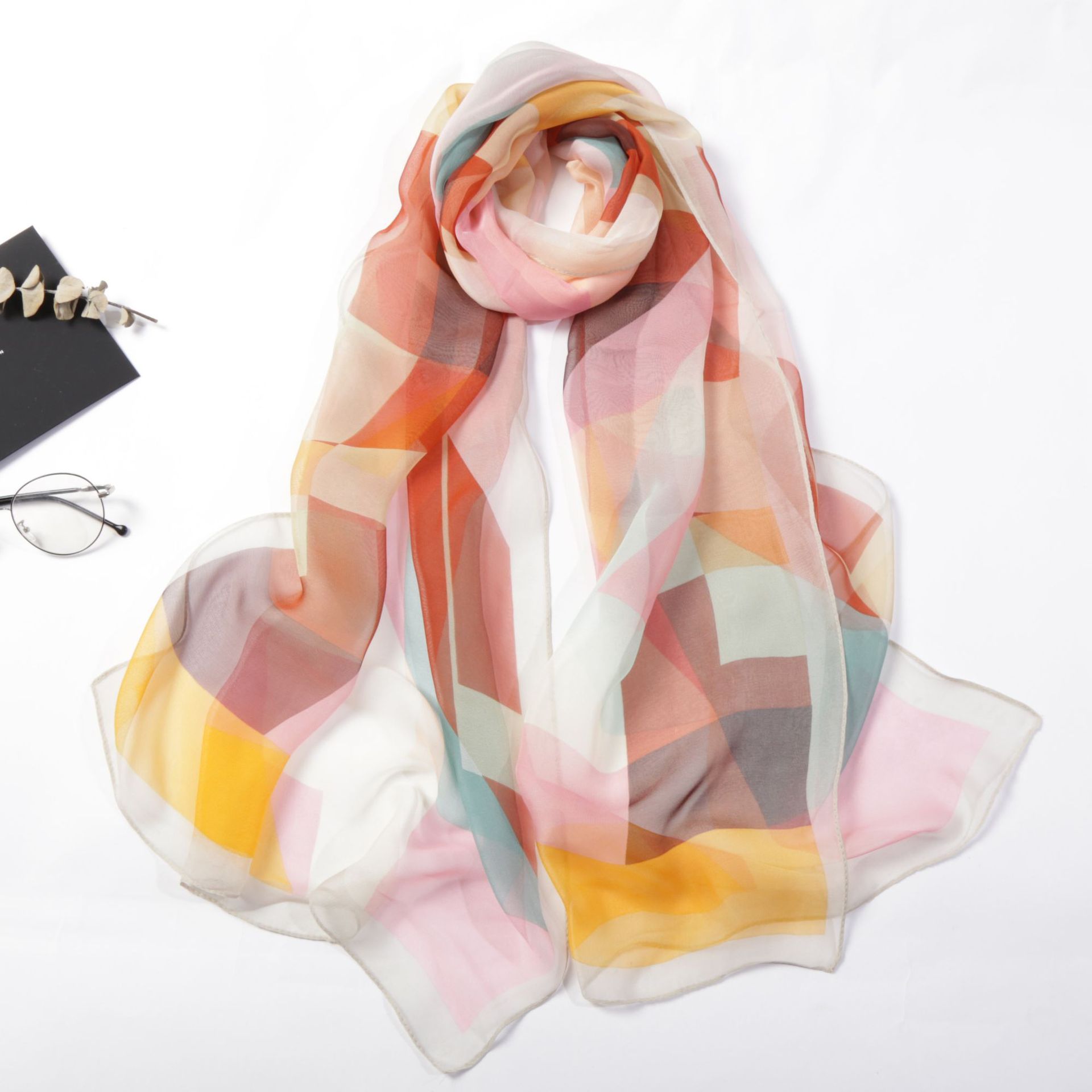 Chiffon sjaal dames dunne delicate geometrische print sjaals zonnebrandcrème bandana lange sjaal georgette hijab wraps: 4