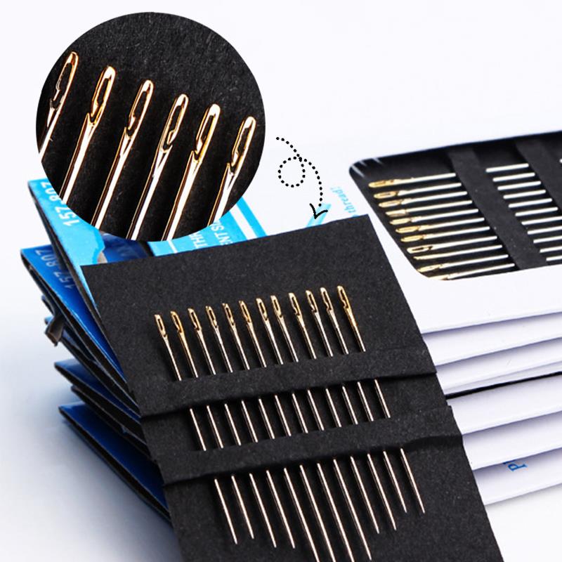12 Pcs/Set Blind Needles Gold Silver Tail Easy To Go Through From Side Hand Sewing Embroidery Tool DIY Needlework Sewing Needles