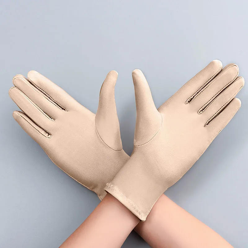 Autumn Summer Unisex Thin Ice Silk Gloves Spring Cycling Driving Protection Solid Breathable Ceremonial Gloves: khaki