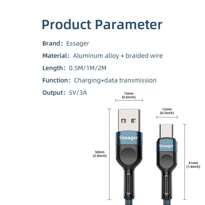 Essager USB Typ C Kabel Schnelle Ladung Ladegerät Für Xiaomi Huawei Samsung USB-C Daten Draht Schnur praktisch USBC Typ-C Kabel