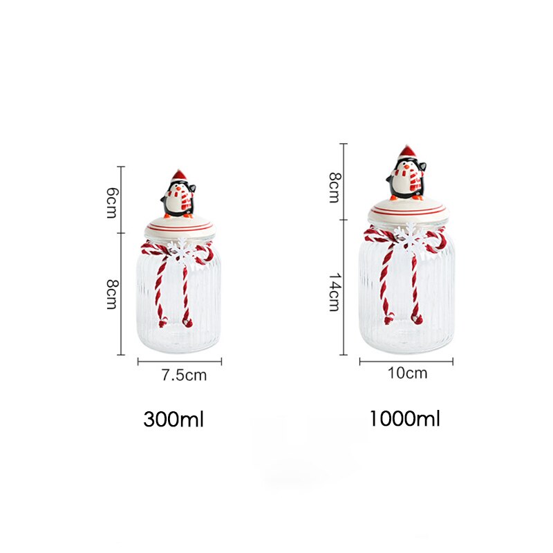 Christmas Glass Storage Jars with Cute Ceramic Lid Airtight Candy Nuts Storage Container Sealed Canisters Pantry Food Organizer