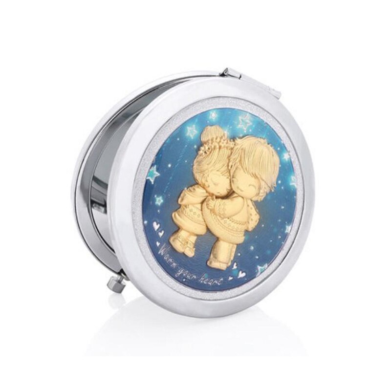 Asklove maquillage Miroir feuille d'or Miroir Portable pliant maquillage or Miroir envoyer amant petite amie cosmétiques miroirs: Warm U heart-Silver