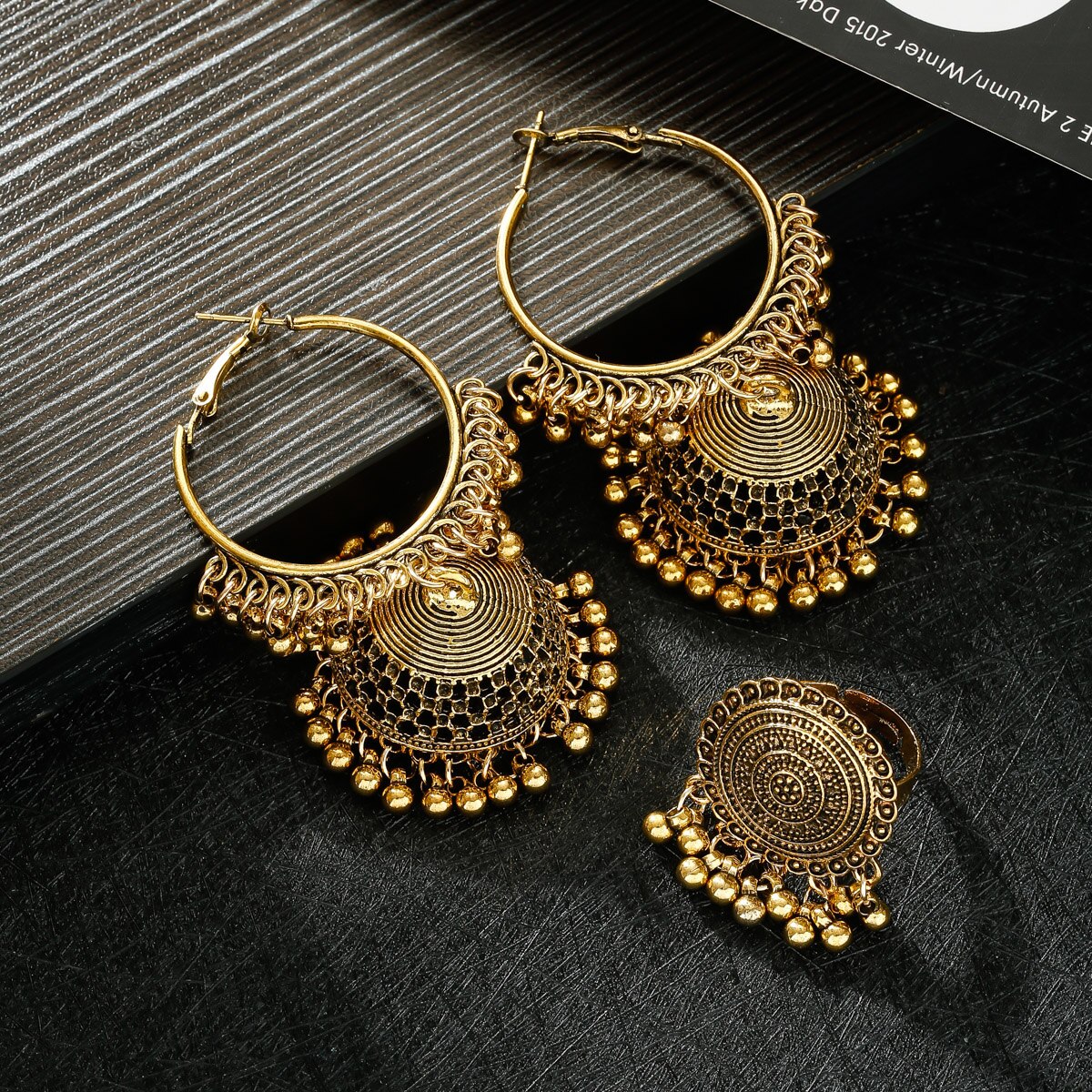 Dam & #39 ;s klassiska silverfärgade pärlörhänge/ringset bijoux bröllopssmycken galgar bohemia röda pärlor jhumka örhängen galgar