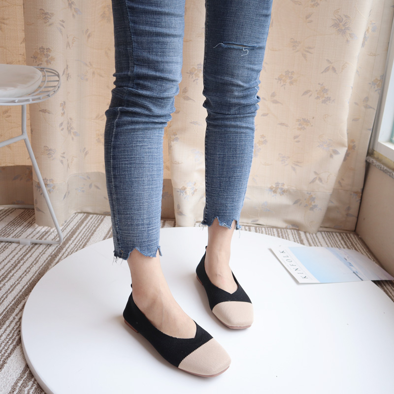 EOEODOIT Karree Patchwork Frauen Schuhe V Mund strecken betroffen Atmungsaktive Stoff Ballett Wohnungen Weibliche Beiläufige Gemütliche Turnschuhe Loafer