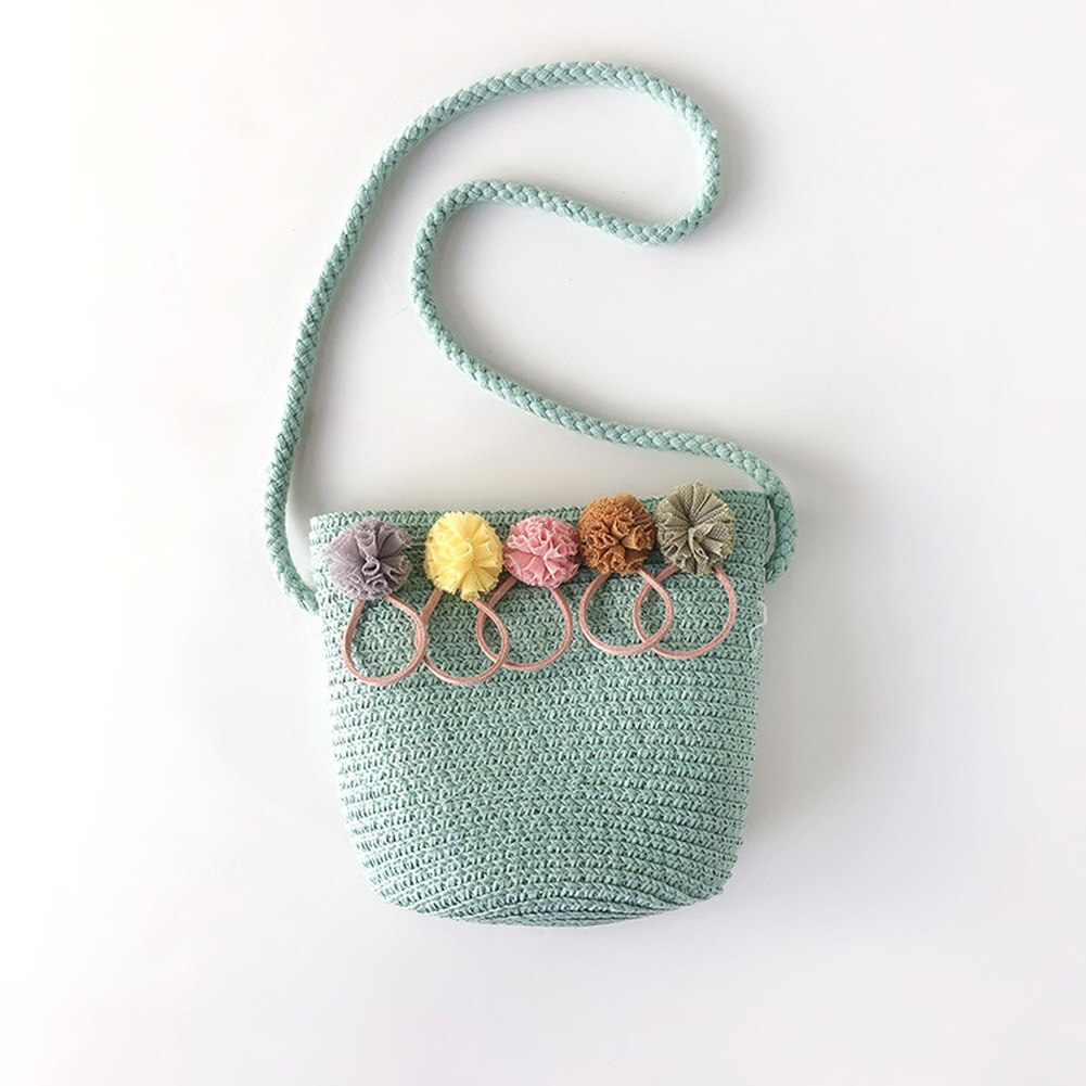 Meisjes Schoudertas Stro Rotan Weave Crossbody Tas Voor Baby Meisjes NOV99: green