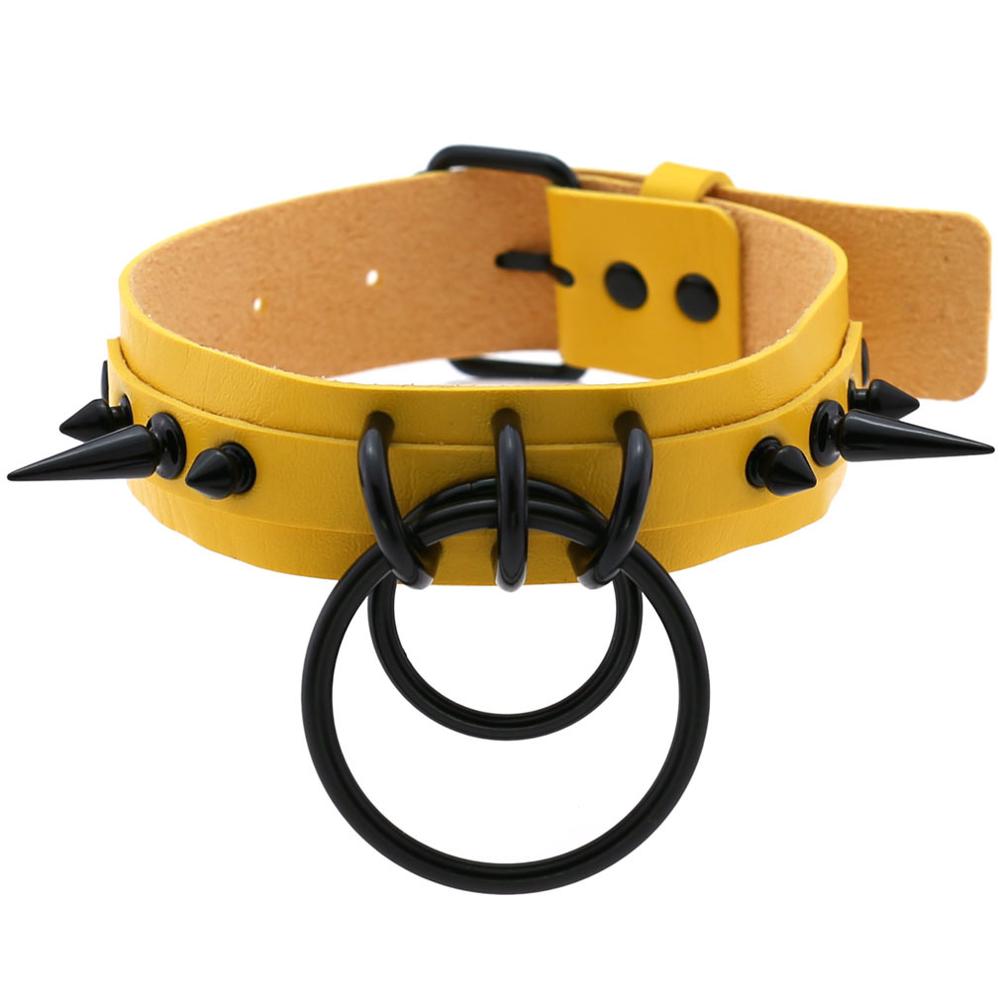 KMVEXO Punk Gothic Schwarz Besetzte Niet Spike Leder Halsband Halsketten Frauen Harajaku O-Runde Anhänger Kragen Männer Schmuck Halskette: P011 Yellow