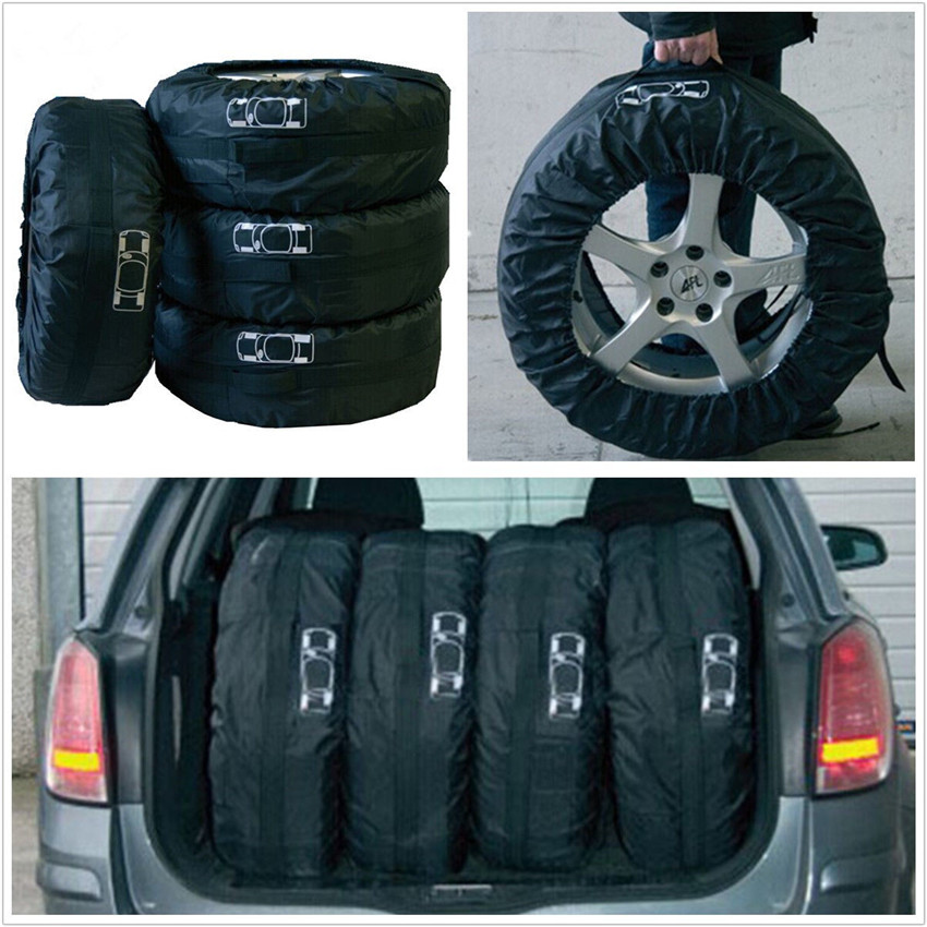 4 st svart nylon bil pickup suv säsongsbetonade däck reservhjul däck förvaringsskydd täckväska 13 " -16 "
