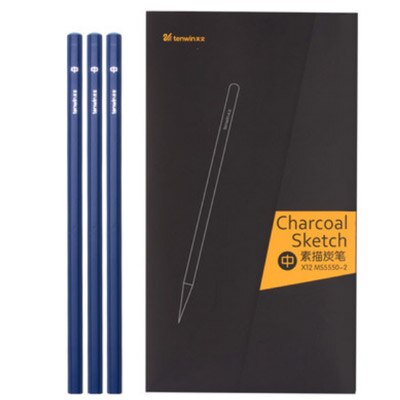 Kit de lápis de desenho profissional de madeira, 12 tamanhos, material duro/médio/macio, lápis de carvão para desenho, arte, pintura, papelaria: medium charcoal