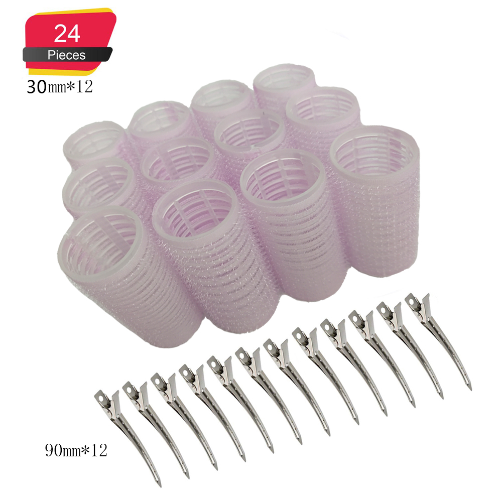 Rulos para el cabello con pinzas de Metal para el cabello, rizadores de peluquería con autoagarre, juegos de rizadores de pelo, DIY, uso doméstico, salón de varios tamaños, paquete de 24 unidades: 3.0cm color random