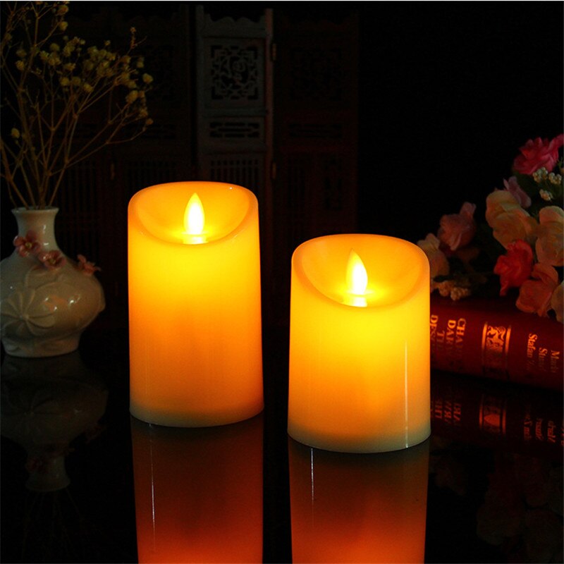 AAA Batterie Enthalten, flammenlose LED-kerzen Satz, zylindrische Batterie Betrieben Tanzenden Flamme Kerzen, Gelb Hochzeit Kerzen