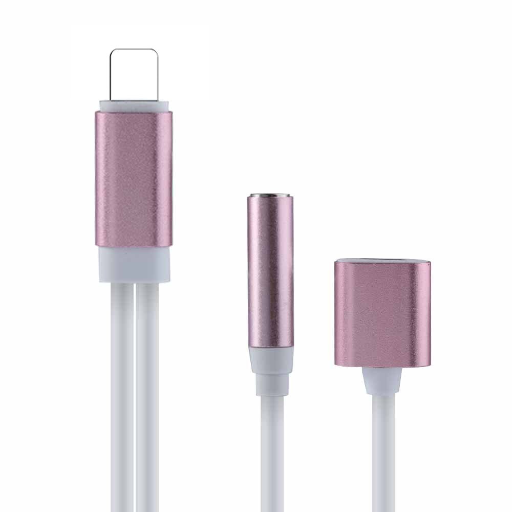 Für iPhone Adapter 2 In 1 Für iPhone XS 11 PRO MAX XR X 8 Plus Beleuchtung zu 3,5mm jack Kopfhörer Lade Konverter AUX Splitter: rose gold