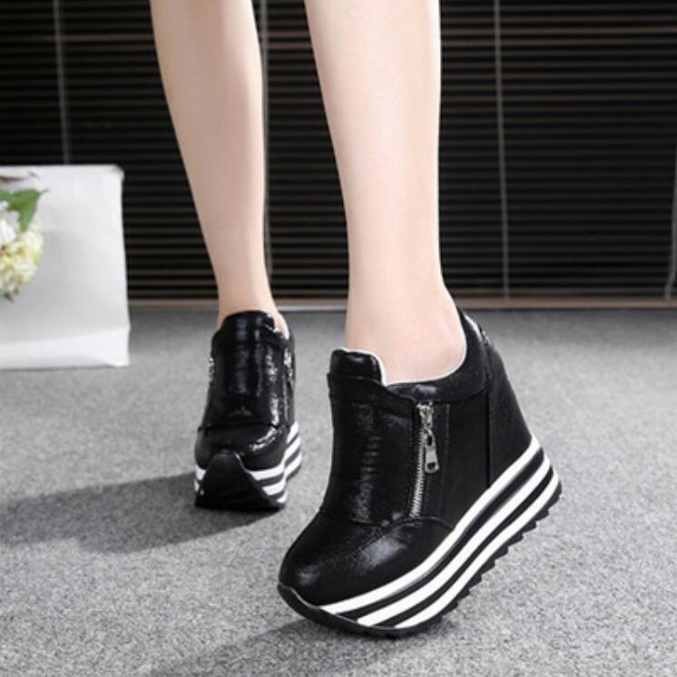 Spring wedges skor kvinna plattform sneakers dragkedja skor dold häl höjd ökande fritidsskor för kvinnor 35-39 w7: 2 / 5.5