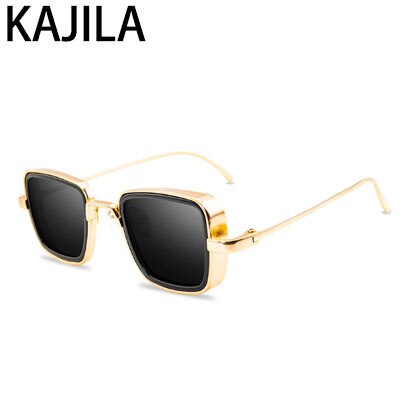 Vintage steampunk solbriller menn retro metall firkantede briller trendy merke solbriller solbriller for kvinner lunette de soleil: Gullgrå