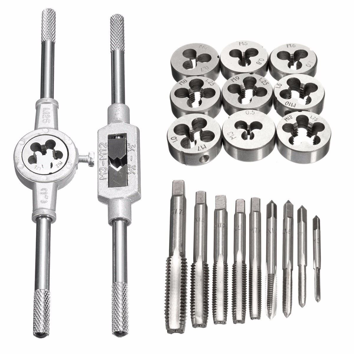 Juego de troqueles y grifos de mano métricos, herramientas de escariador cónico recto, tapones de rosca de tornillo de M3-M12, 8/12/20 Uds.