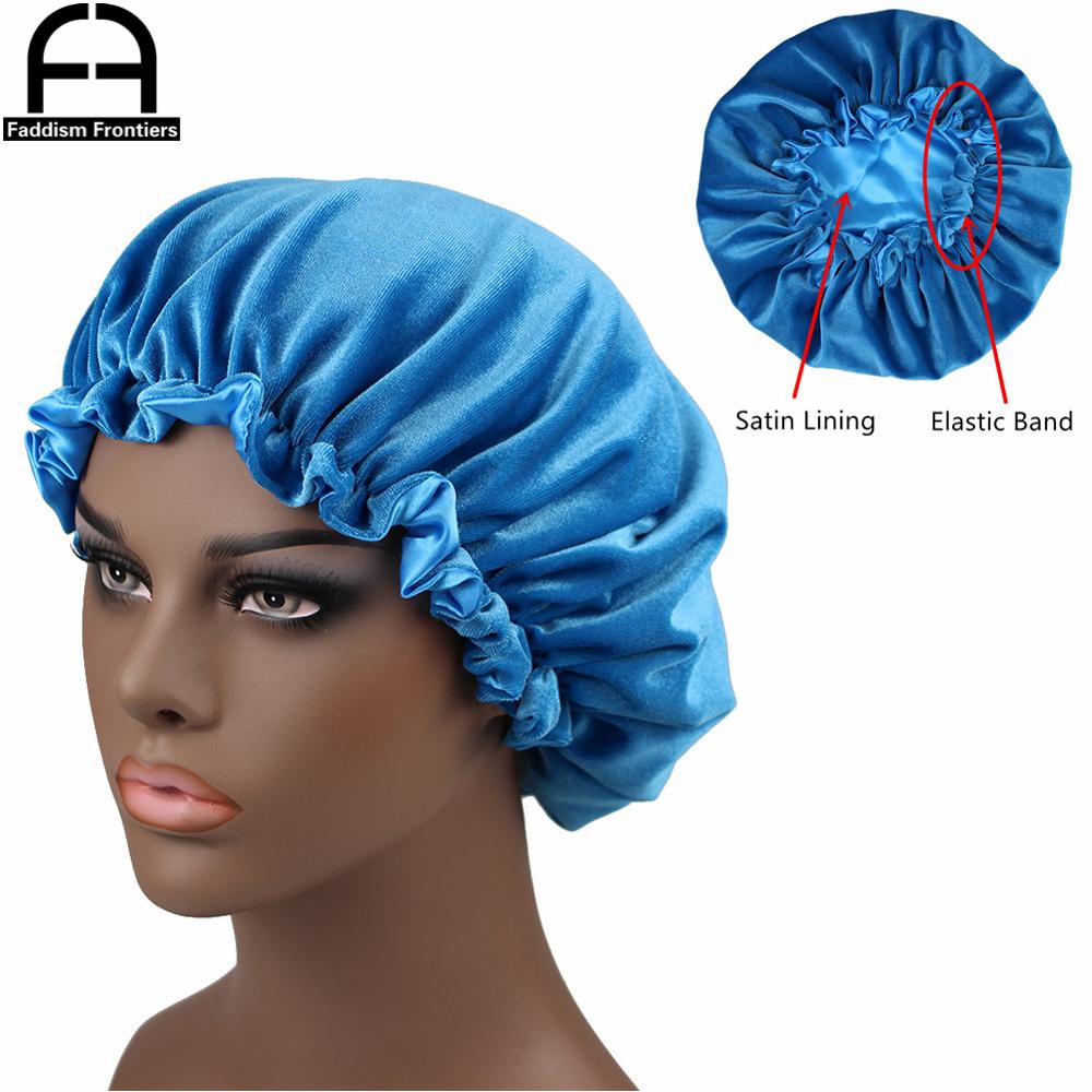 Reversible Velvet Bonnet Satin Lined Elastic Band Bonnets Sleeping Cap Women Lady Turban