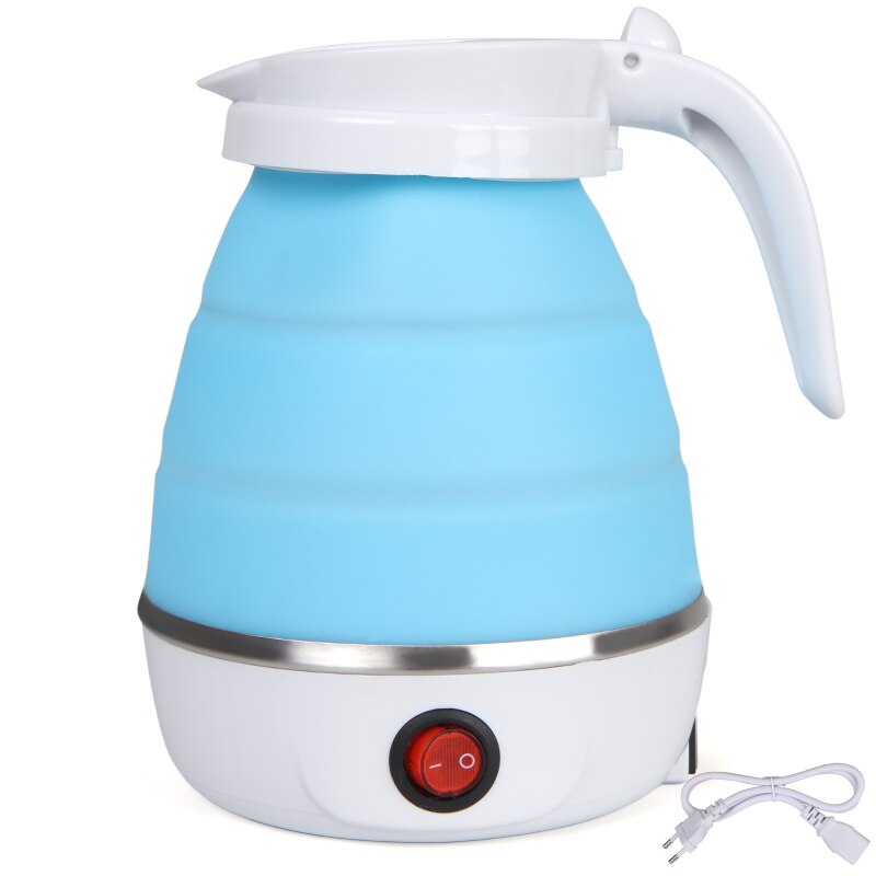 Silicone Water Kettle Mini Folding Water Boiler Electric Kettles Portable Travel Coffee Milk Heated Tourist Teapot: UK PLUG 220V / Blue