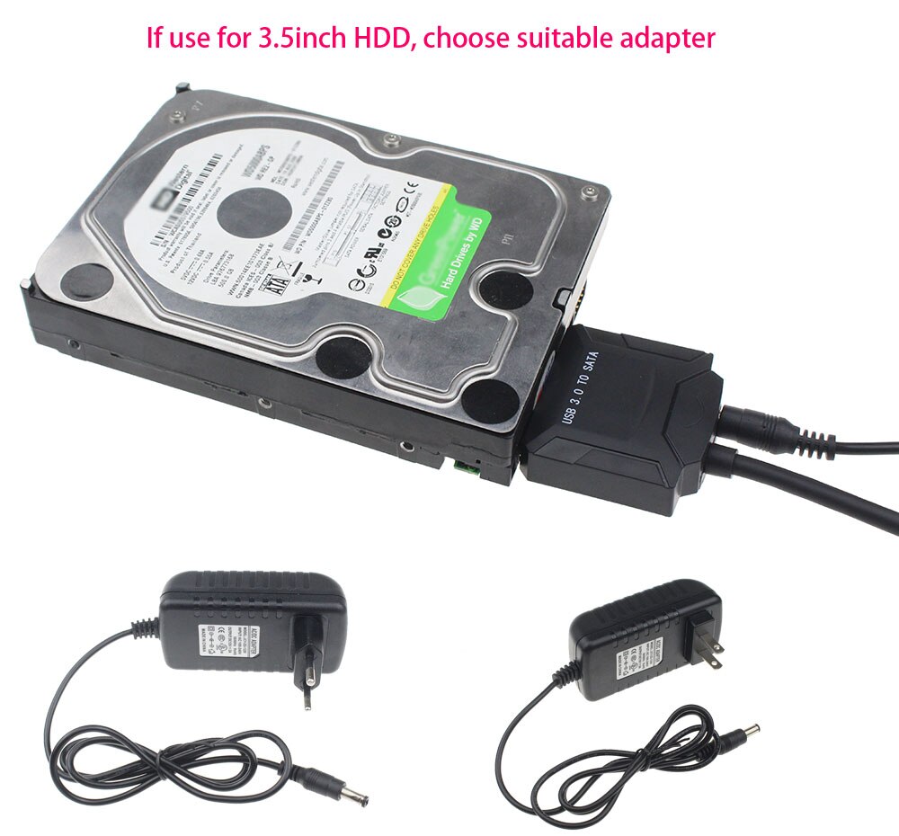 Usb 3.0 to sata adapter kabel til 2.5 " ssd hdd 3.5 tommer hdd harddisk data med  us 12v 2a ac dc strømadapter