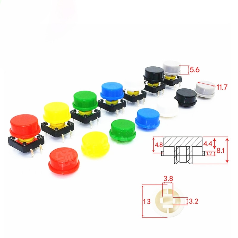 50Pcs Micro switch off-on cap cover 9.58*5.1mm Round rubber tactile push button cap Kits for 12*12*7.3mm Tact Switch Accessories