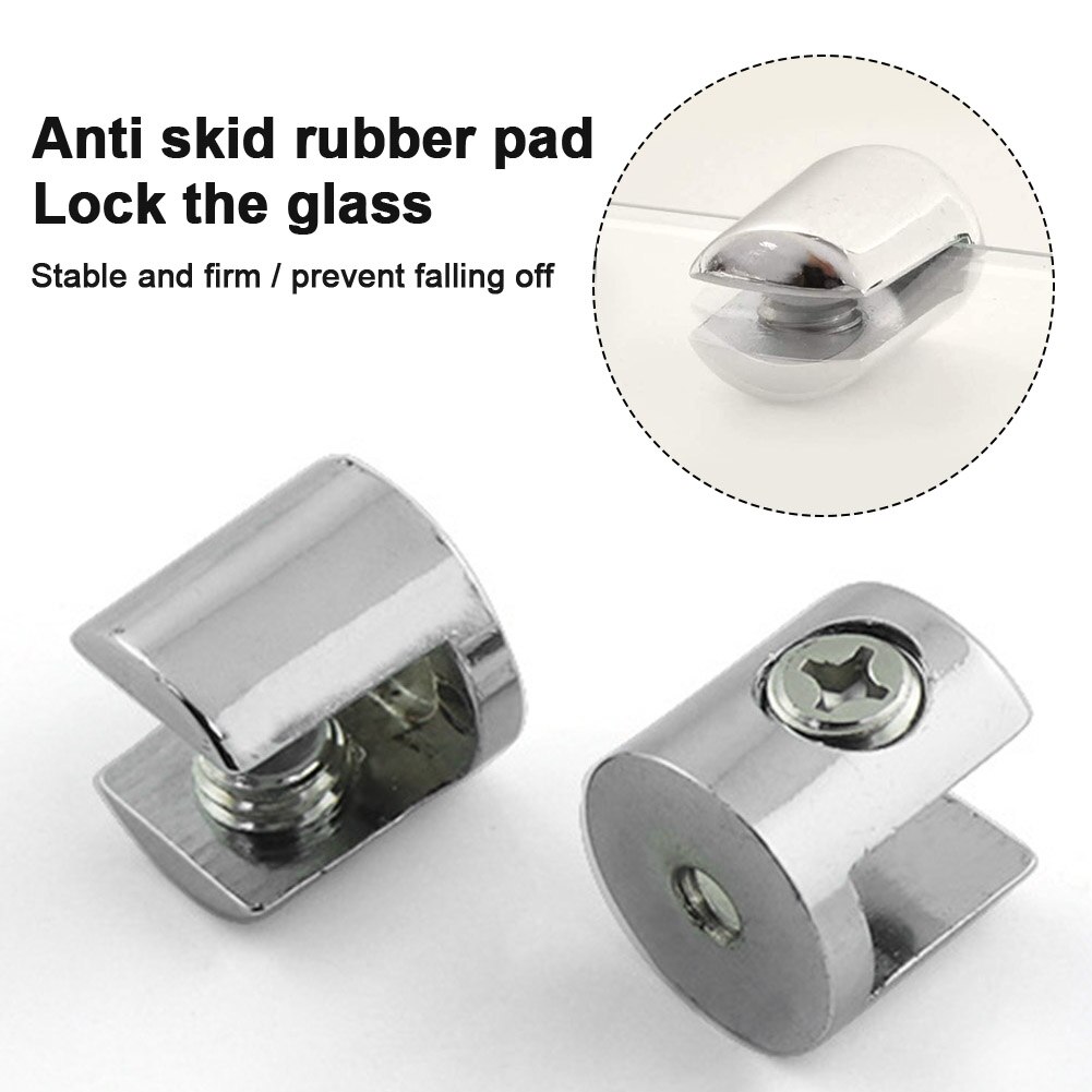 8pcs Hardware Balcony Bathroom Zinc Alloy Fixed Anti Corrosion Cylindrical Shape Window Glass Clamp Adjustable Shelf Home Corner