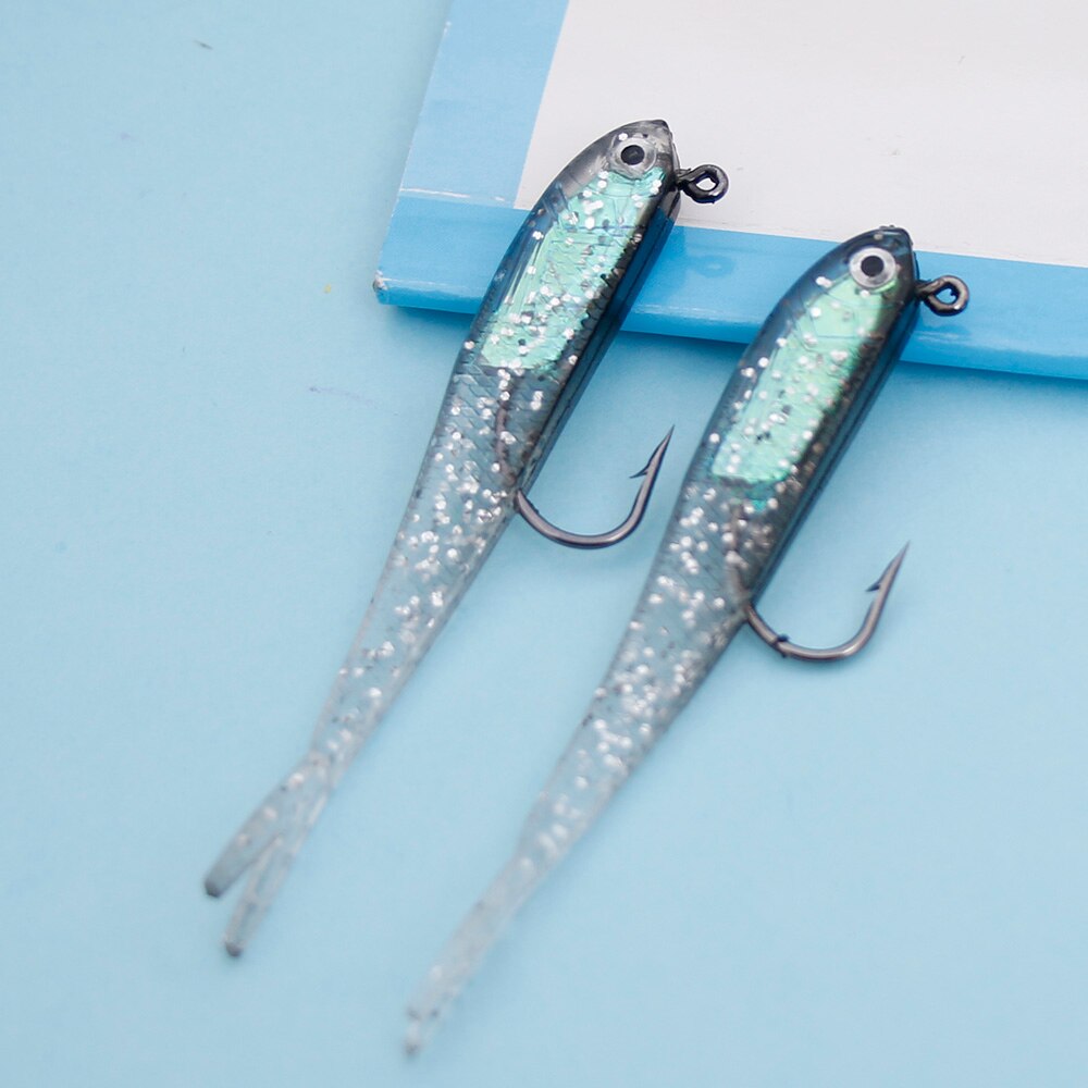 2 uds 70mm suave de silicona de pesca Señuelos de Pesca cebos Minnow señuelos aparejo con cebo con cigüeñal