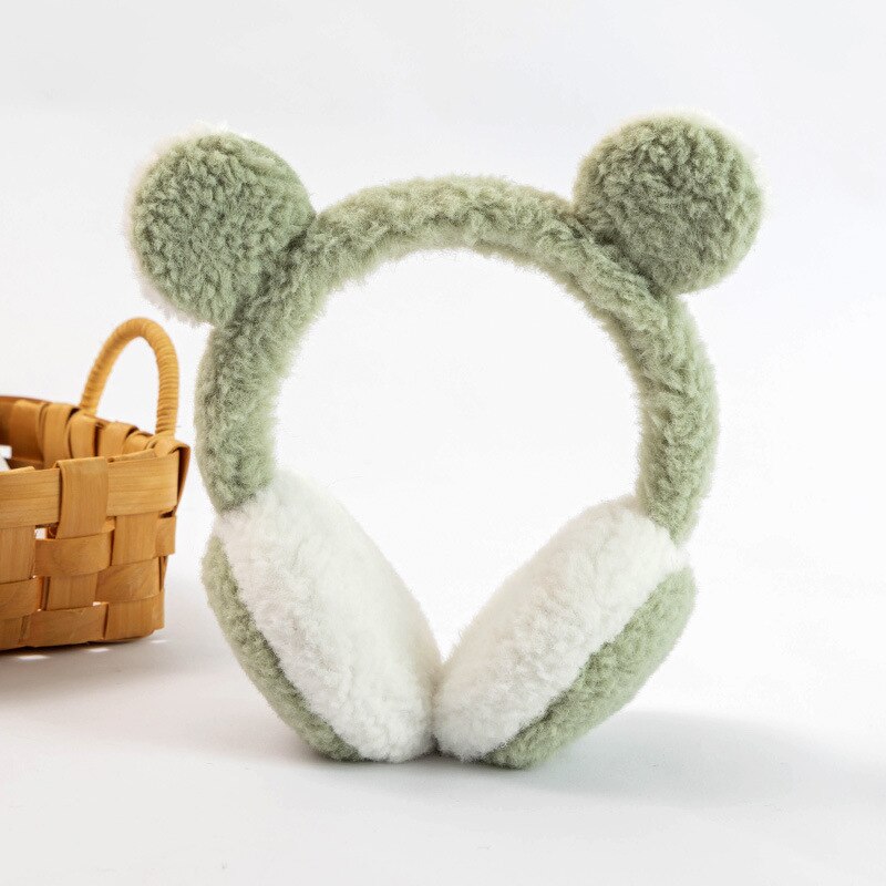 Cute Warm Panda-shaped Earmuffs Fashionable Korean Version Earmuffs Popular Comfortable Antifreeze Neutral Winter Plush Earmuffs: Green