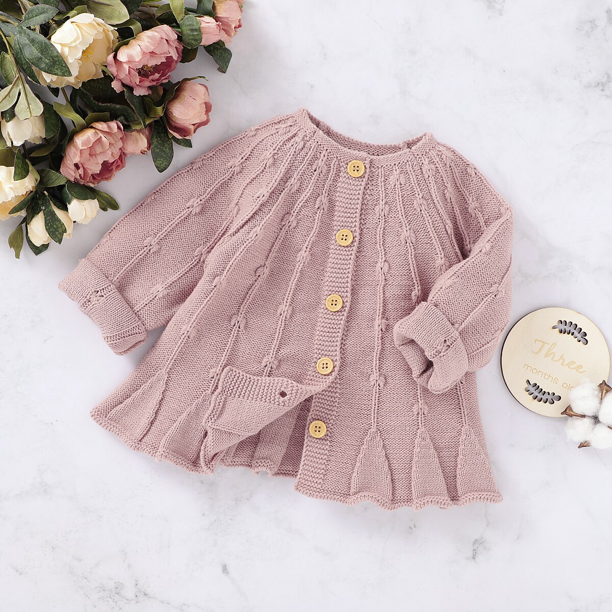 Bébé fille tricot Cardigan Simple couleur uni Simple boutonnage a-ligne ample Version printemps vêtements 3-24 mois