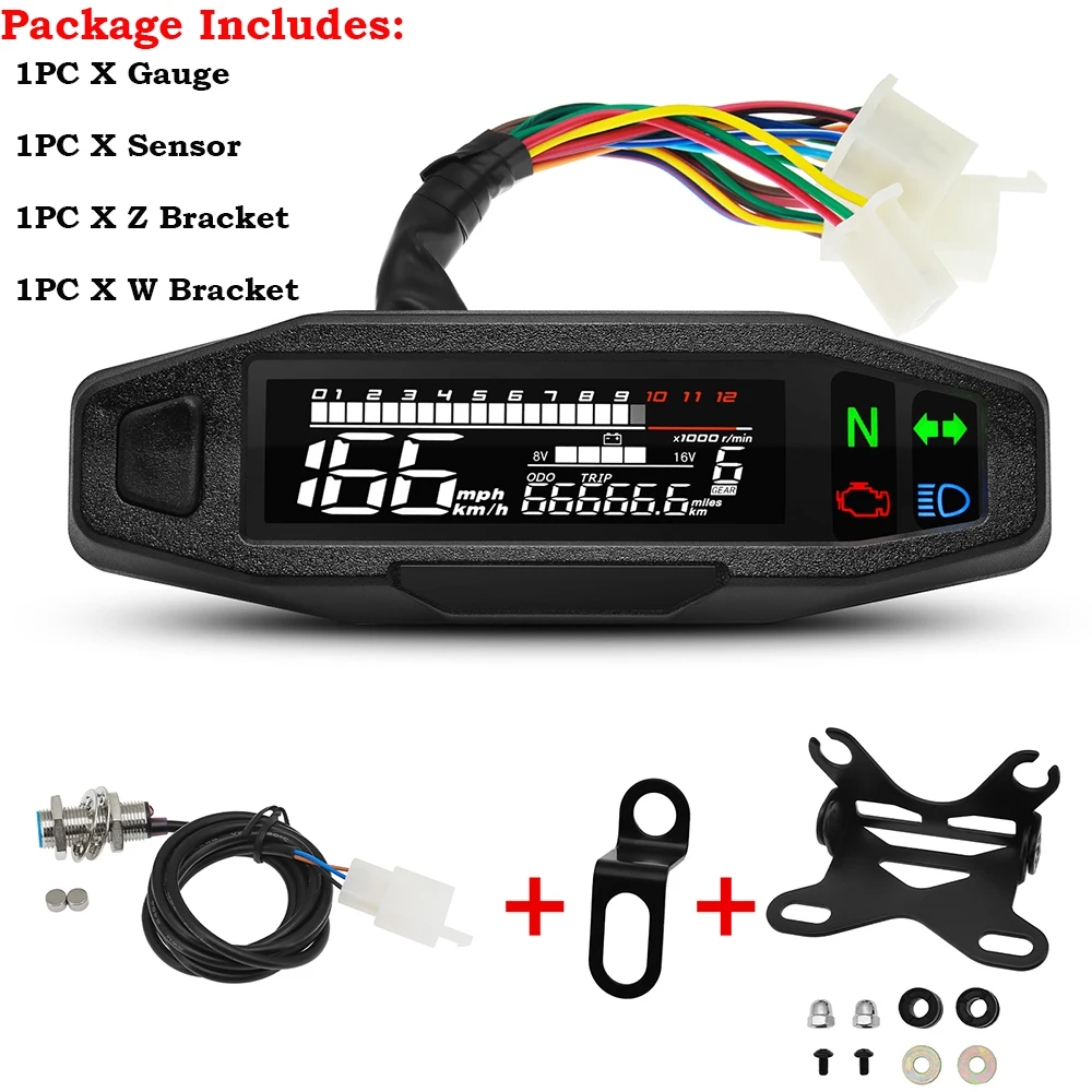 Een Universele Moto Rpm Toerenteller Snelheidsmeter Speed Gauge Tacho Meter Digitale Kilometerteller Instrument Sensor Set Voor Motorfiets: GRIJS
