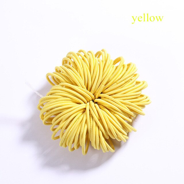 100 unids/lote Color caramelo chicas de Nylon 3CM bandas de goma de la seguridad de los niños elástico bandas de pelo de cola de caballo titular Niños Accesorios para el pelo: YELLOW