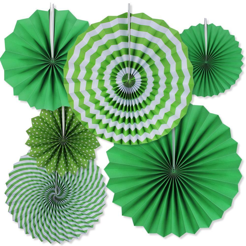 6Pcs/Set Mixed Size Hanging Paper Fan Round Wheel Paper Fans Purple/Green/Blue Birthday Kids Party Christmas Decoration: green