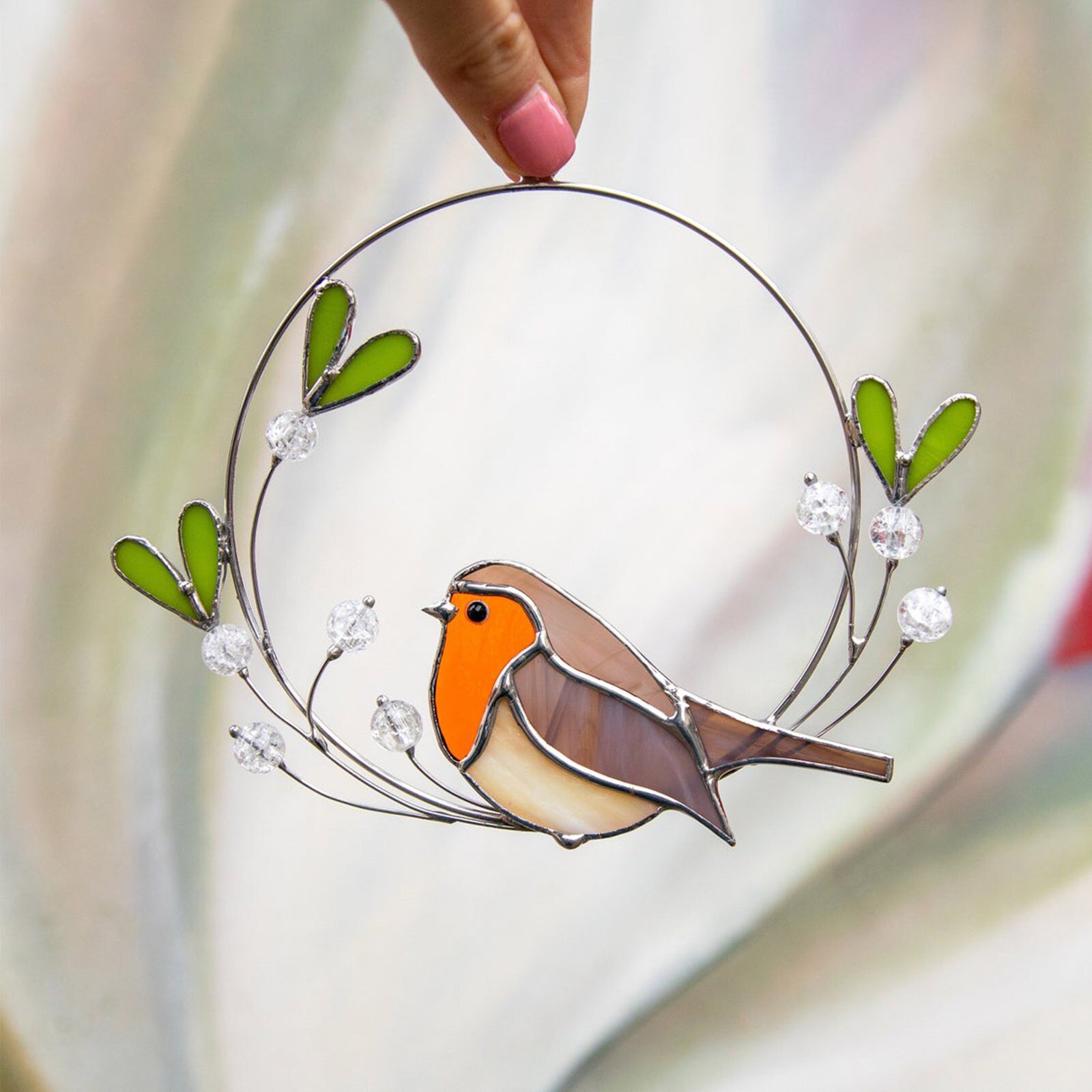 Stained Bird Glass Window Hangings Acrylic Wall Hanging Birds Wall Art Sculpture Hanging Window Decoration Suncatchers Garden