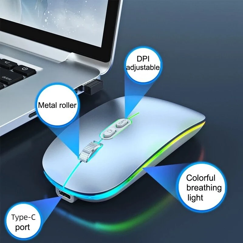 Dual Mode Bluetooth 2.4G Draadloze Muis One-Click Desktop Functie Type-C Oplaadbare Stille Achtergrondverlichting Muizen Voor Laptop Pc Nieuw
