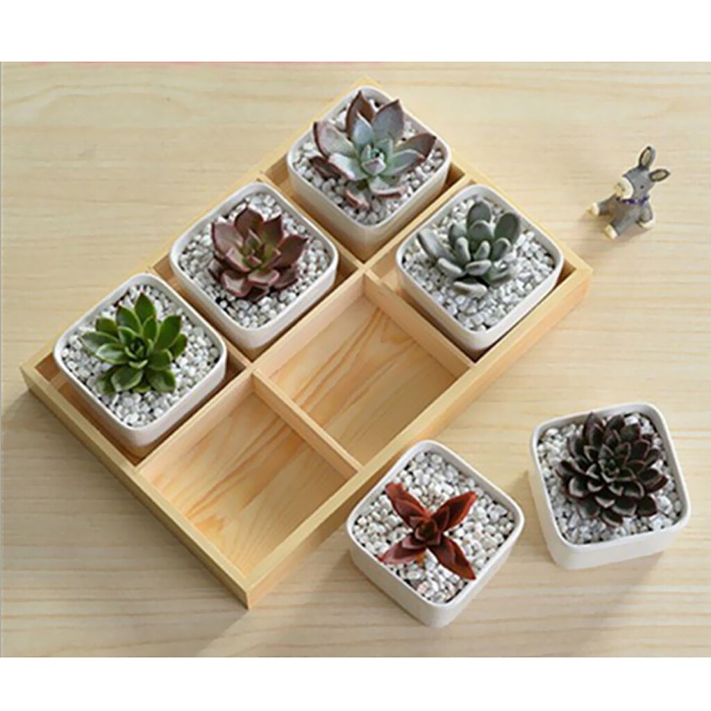 6 Grid Wood Desktop Storage Box Flower Plant Pot Storage Organizer