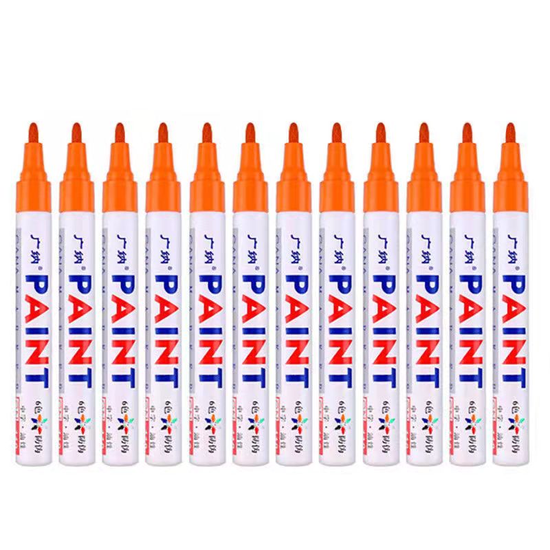 12 Colors Set Waterproof Car Tyre Tire Tread Rubber Metal Permanent Paint Marker Pen Graffti Oily Marker Pen Stationery Supplies: 12pcs orange